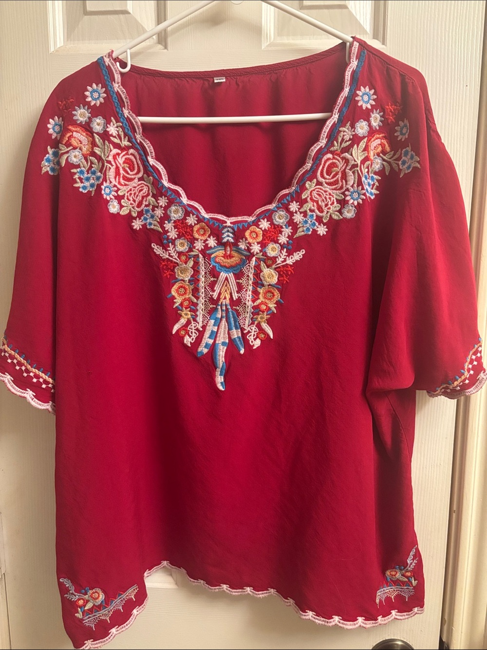 Embroidered Red Boho Women's Top